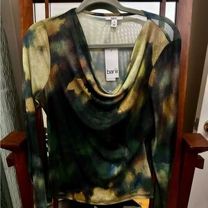Bar III Green and Brown Draped Top